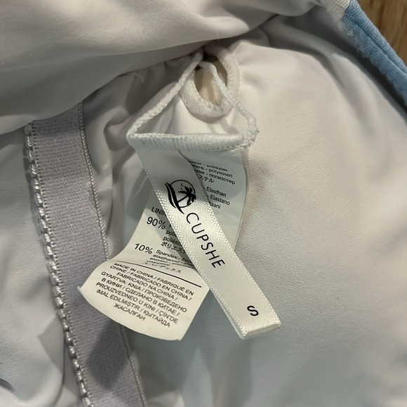 Textured White and Light Blue One shoulder Tie Cupshe Swimsuit Small - Picture 6 of 6